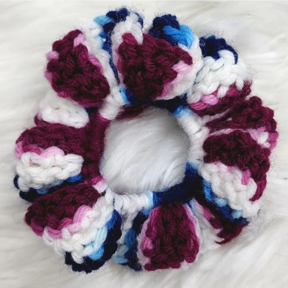 Handmade Textured Crocheted Scrunchies Ponytail Holder Hair Tie Set Of 2 - New